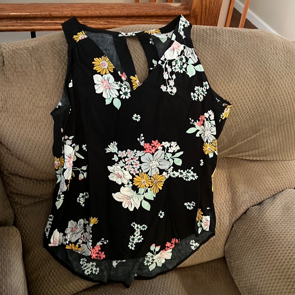 Black with flower print sleeveless blouse
